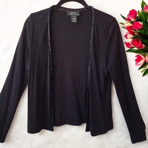 Lauren Ralph Lauren Black Cardigan Sweater BEADS - Picture 3 of 15
